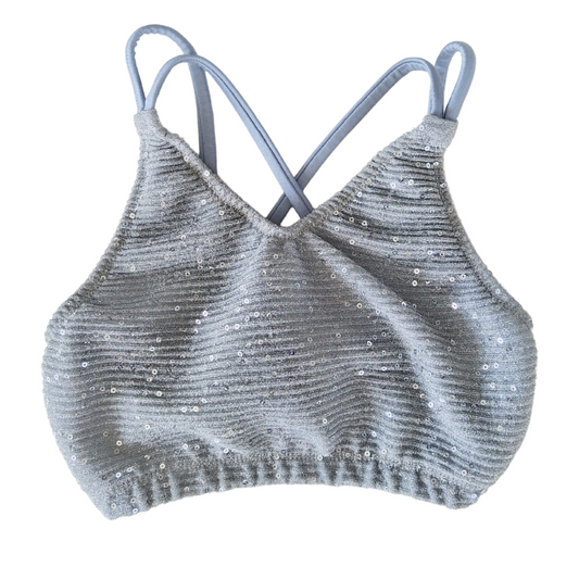 Silver Sequin Fabric Crop-Top