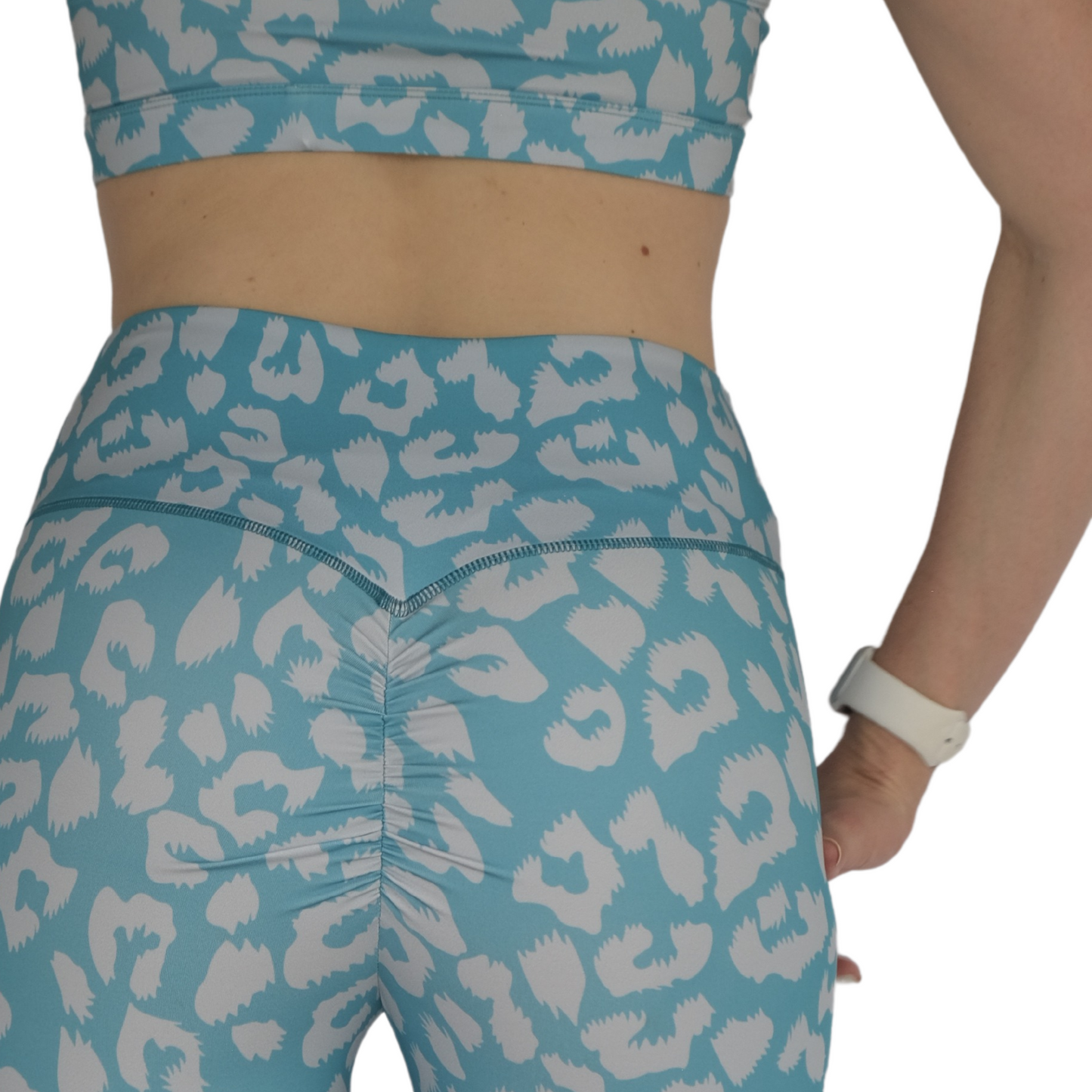 Aqua Blue Leopard Scrunch Bum Set